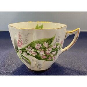 Society Fine Bone China Tea Cup W/ Pink Flowers & Gold Trim.  England
